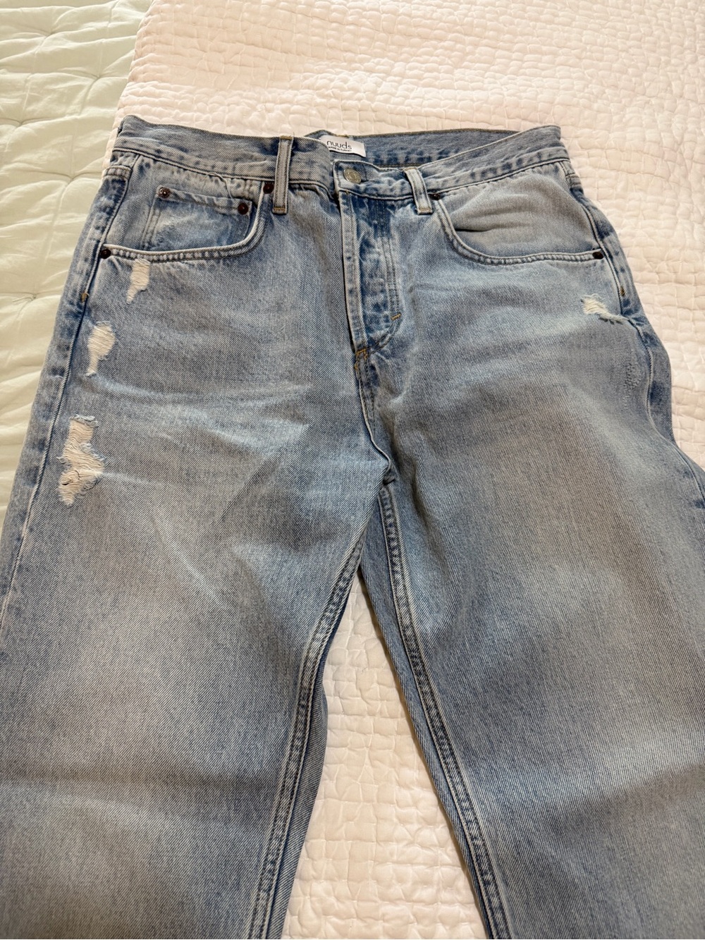 nuuds Light Wash Relaxed Fit Distressed Jeans